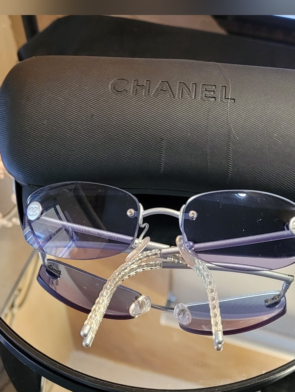 Chanel Women's Purple Two- Toned Rimless Sunglasses - Vintage CHANEL
